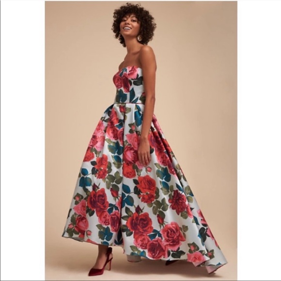 Anthropologie BHLDN Luciana Rose Print Ballgown - Like New - Picture 1 of 5